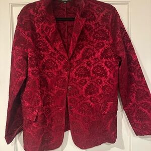 Elegant Red Brocade Women’s Blazer